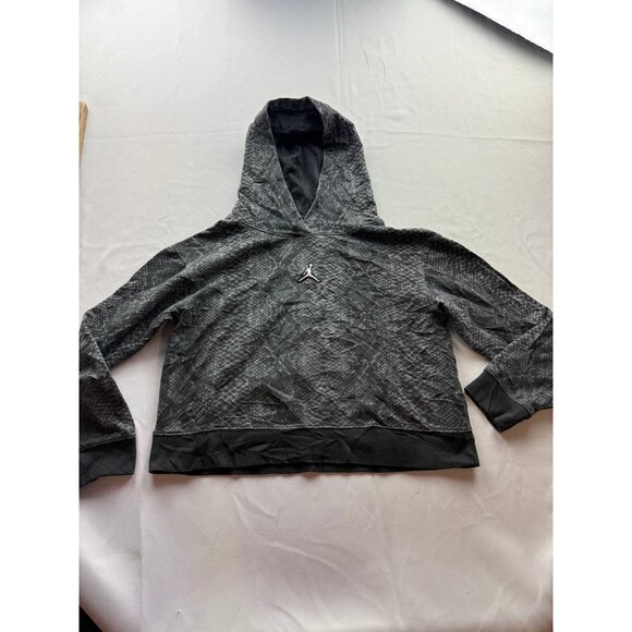 Nike Air Jordan Jumpman Logo Hoodie Sweatshirt Gray Snakeskin Cropped L 12-13Yr - Picture 1 of 7